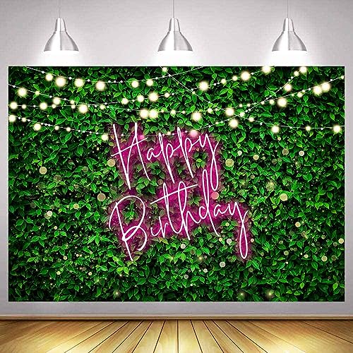 Fondo fotográfico Happy Birthday hojas verdes 7x5ft miniatura 3