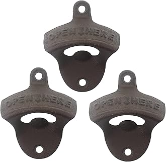 Rustic Cast Iron Bottle Opener Wall Mounted Beer Cap Opener Vintage Open Here (Pack of 3)