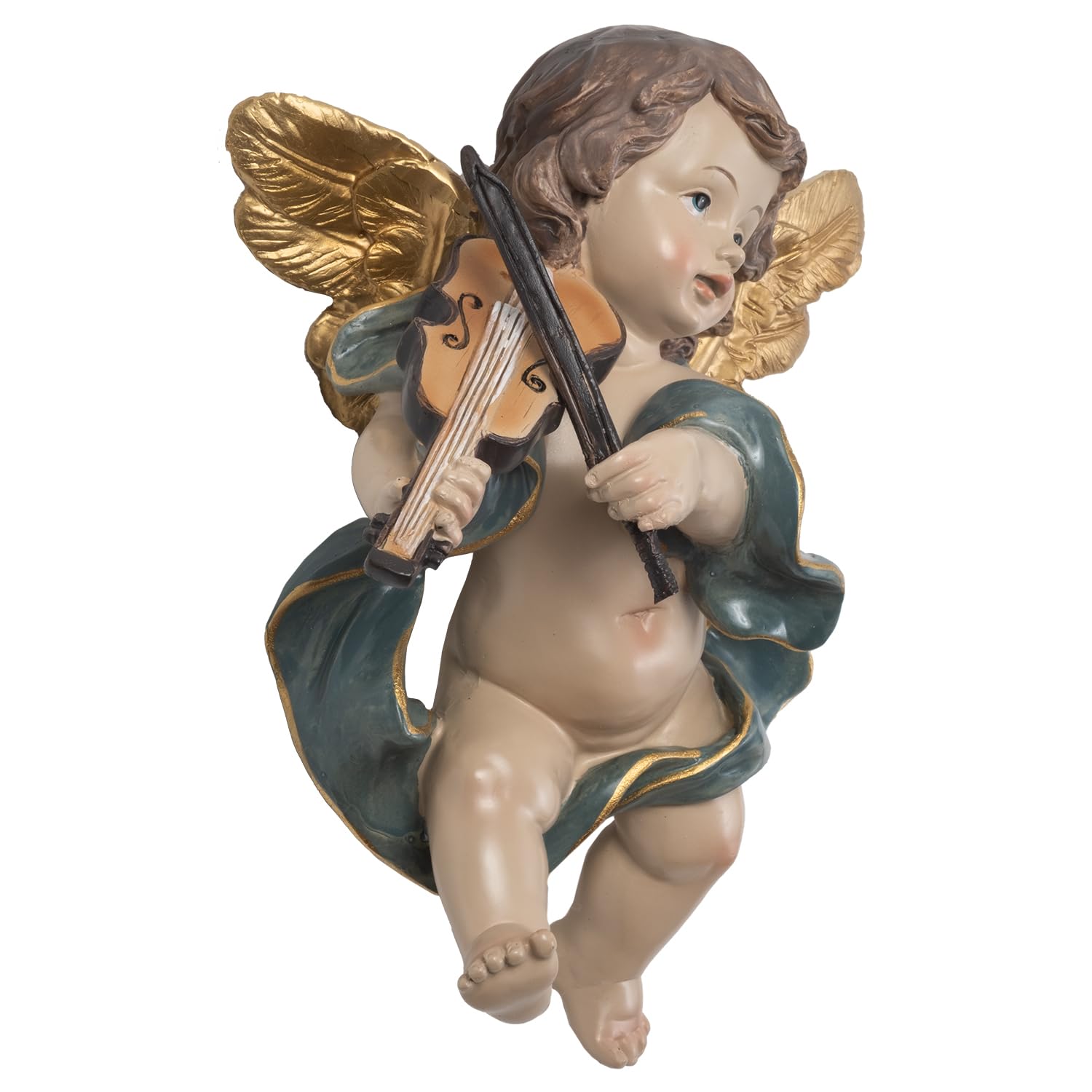 Moritz 2er Set große Engel Hängedeko aus Polyresin - musizierende Deko-Engel mit Geige & Mandoline, goldene Flügel, ca. 20-22 cm, liebevoll gestaltet für Wand oder Fenster