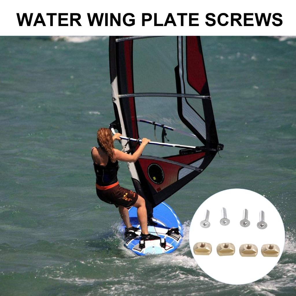 Greabuy 4Pcs Mounting T Nut 8mm/6mm Mounting T-Nut and Screws Surfboard Screws Outdoors Surfing Accessory