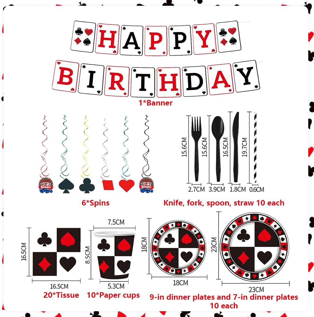 141PCS Casino Party Decorations Set, Las Vegas Party Supplies Include: Tablecloth, Banner, Balloons, Cake Toppers and Hanging Decorations, Suitable for Poker Night, Casino Birthday Party Decorations - Image 2