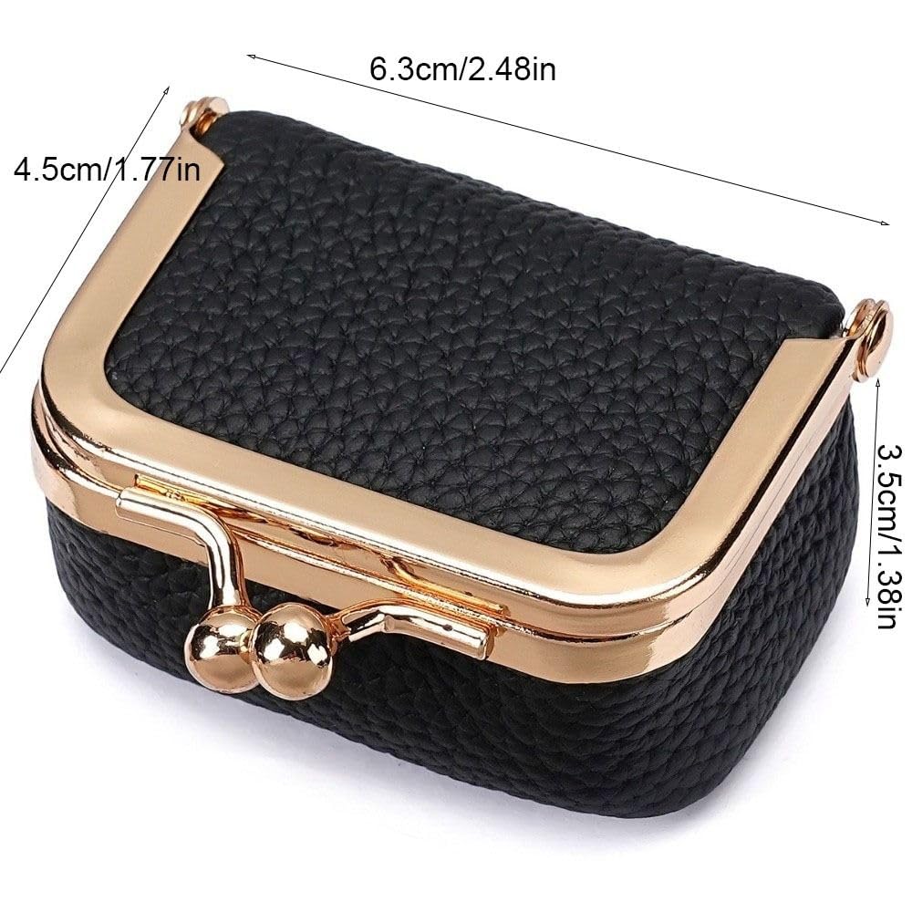 Monedero de Cuero Genuino con Cierre de Beso, Bolso Cuadrado de Cuero de Color sólido for joyería, Mini Bolso Multifuncional for artículos pequeños