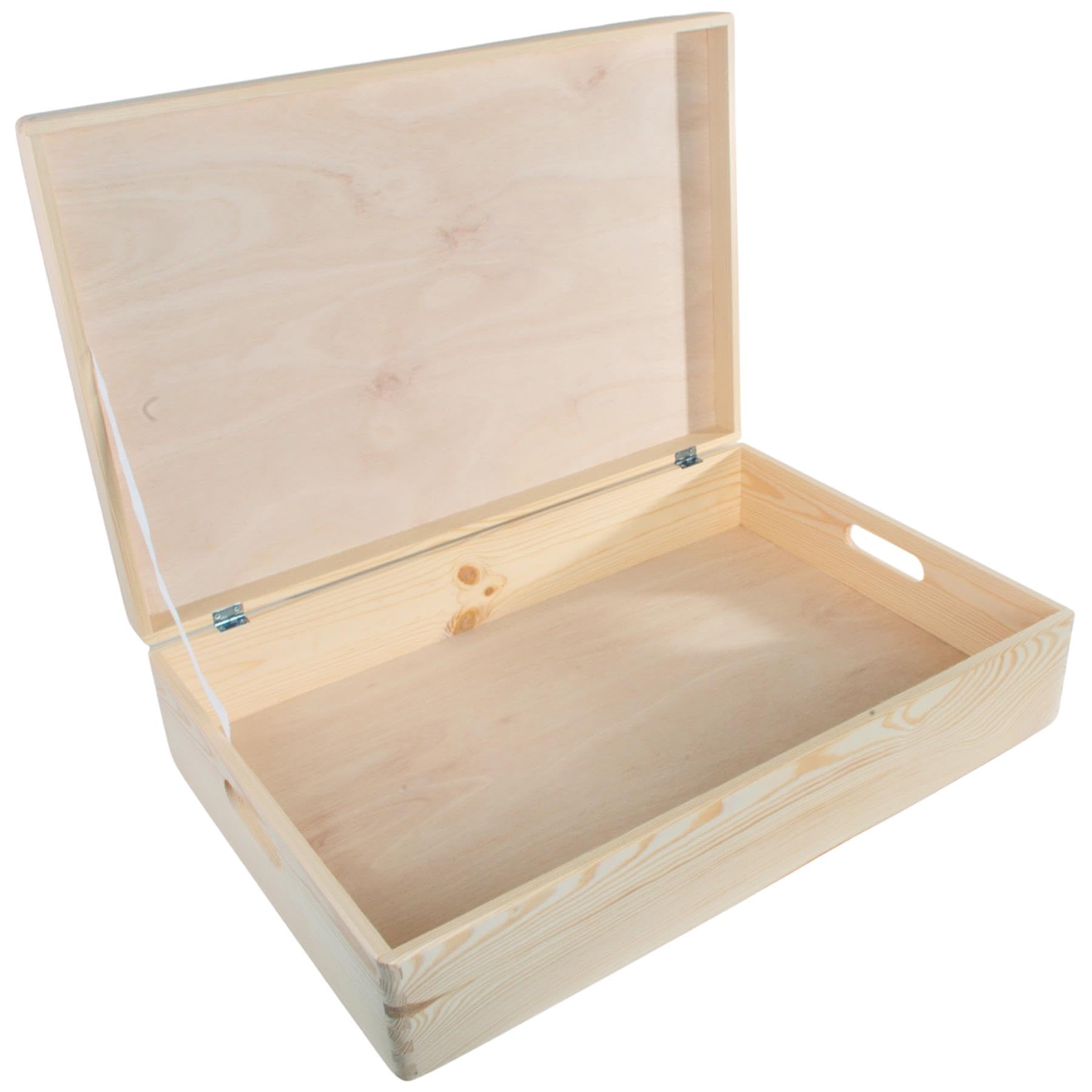 WooDeeDoo Extra Large Under Bed Wooden Storage Box With Lid and Handles – 60 x 40 x 14 cm Shallow Pine Chest for Toys Craft Supplies Bedroom Organisation – Unfinished Decorative 25L Container