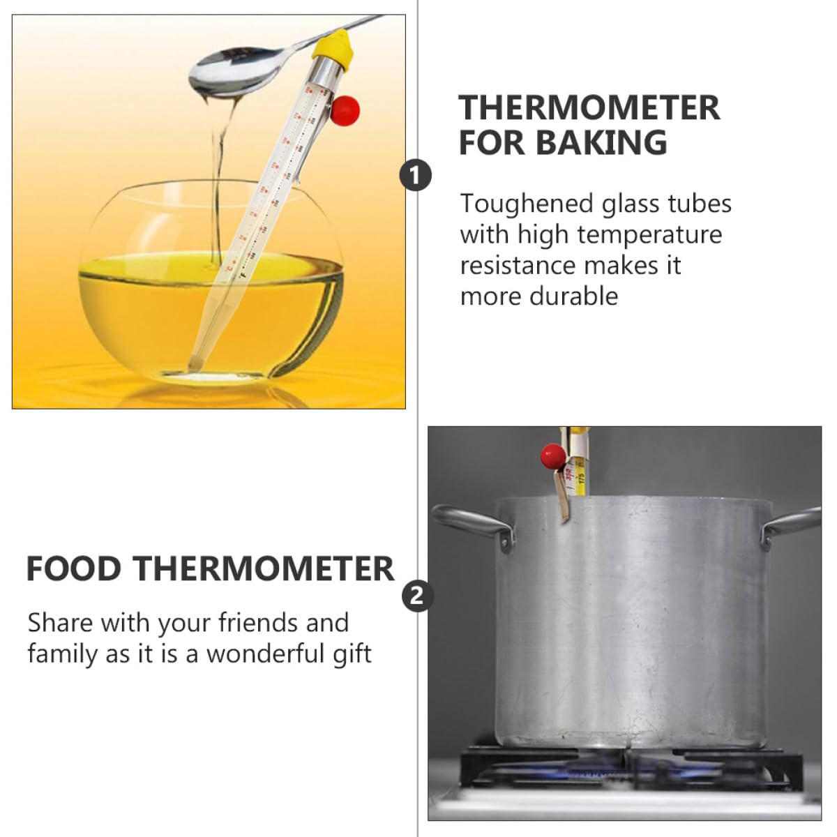 Termometro Colore in Vetro Temperato per Resistente Alte Temperature per Clip in Acciaio Inossidabile Colore per Friggere e Preparare Dolci in Cucina