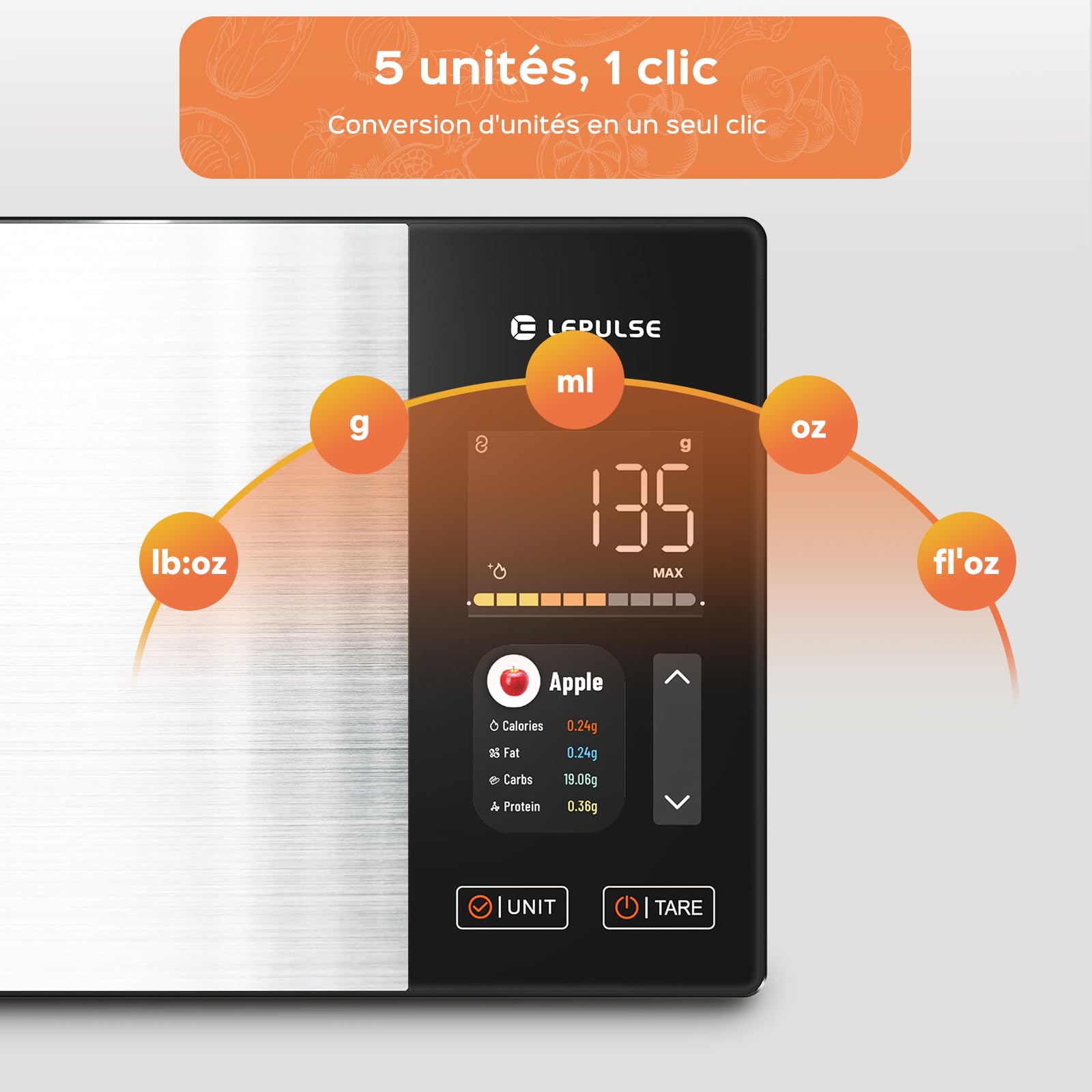 Balance de cuisine numérique avec calcul nutritionnel, écran couleur TFT | Balance alimentaire intelligente, 24 analyses, calories Bluetooth, 50 analyses hors ligne et analyse illimitée des calories