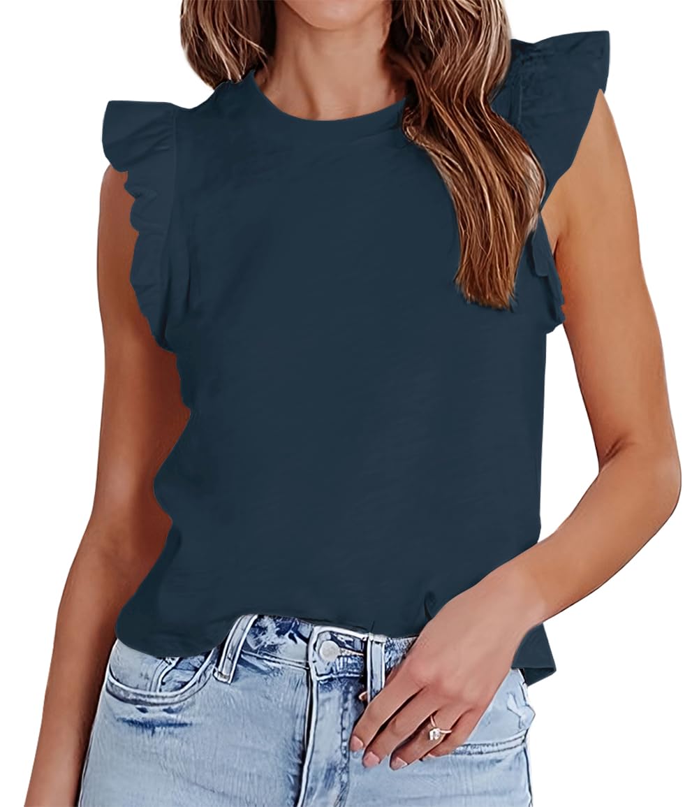 Women's Summer Sleeveless Ruffle Shirts Tank Top Trendy Office Tshirt Ladies Clothes