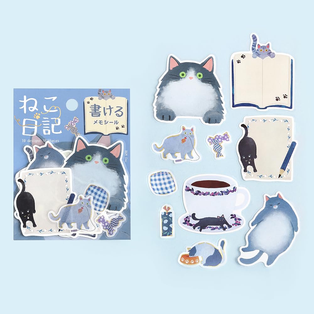 Amazon.co.jp: ビージーエム メモシール ねこ日記 ブルー BS-MX013