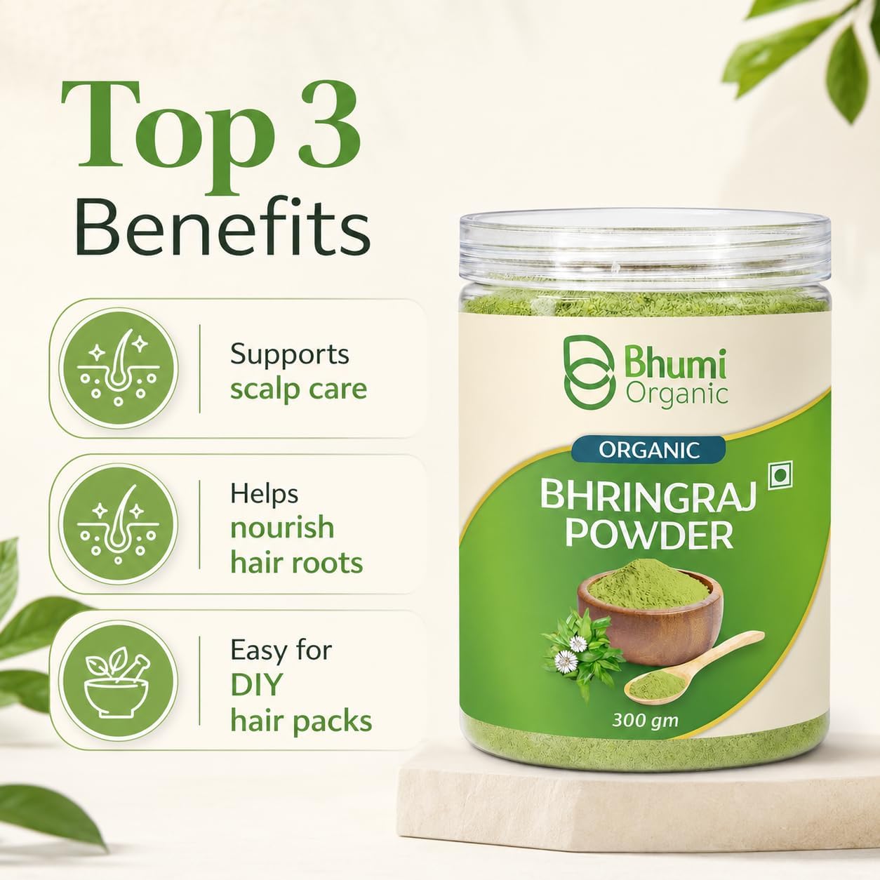 Bhumi Organic Natural Bhringraj Powder for Hair Growth (300 Grams) 1