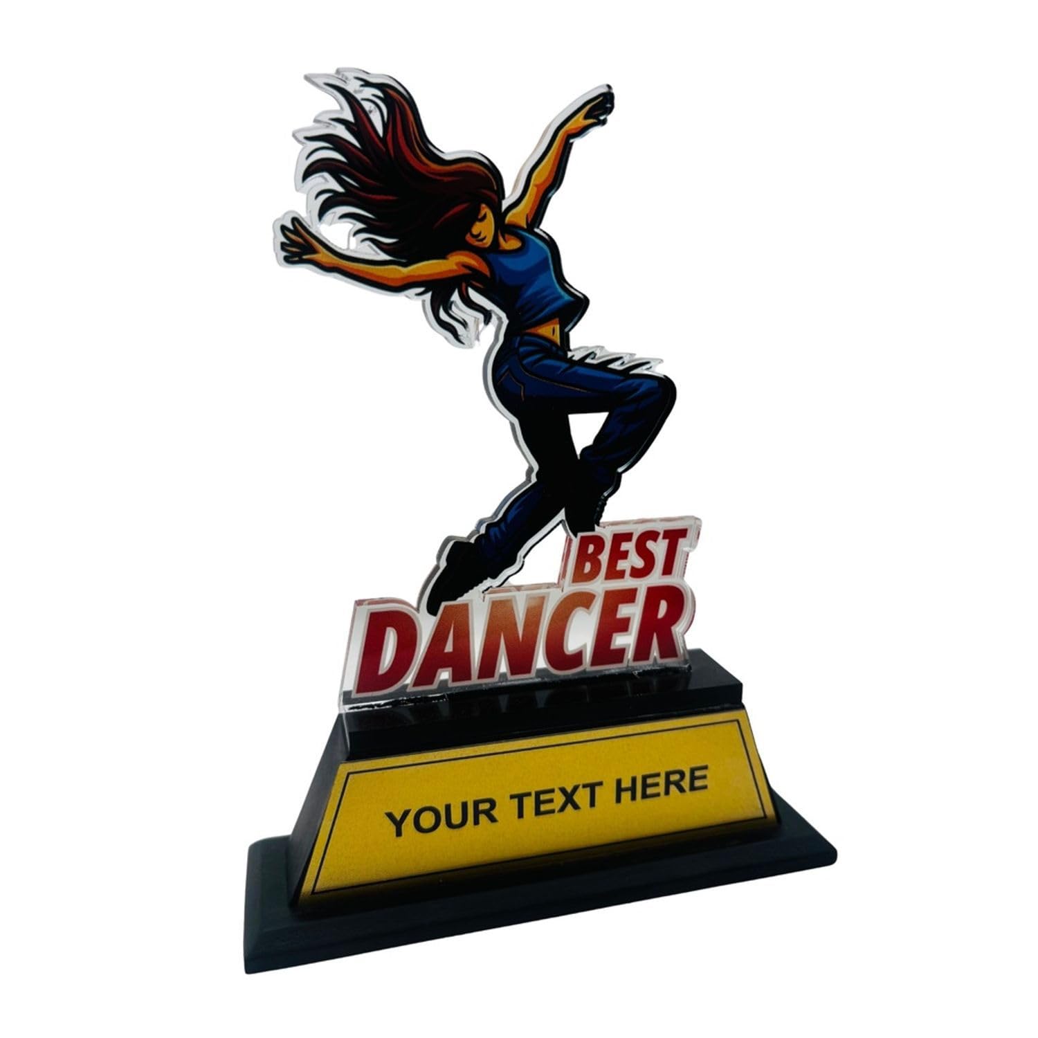 Best Dancer Trophy for Women | Acrylic Dance Award Trophy | Stylish Dance Winner Trophy with Wooden Base | Custom Name Plate | UV Printed (8 x 6 Inches)-picture-16