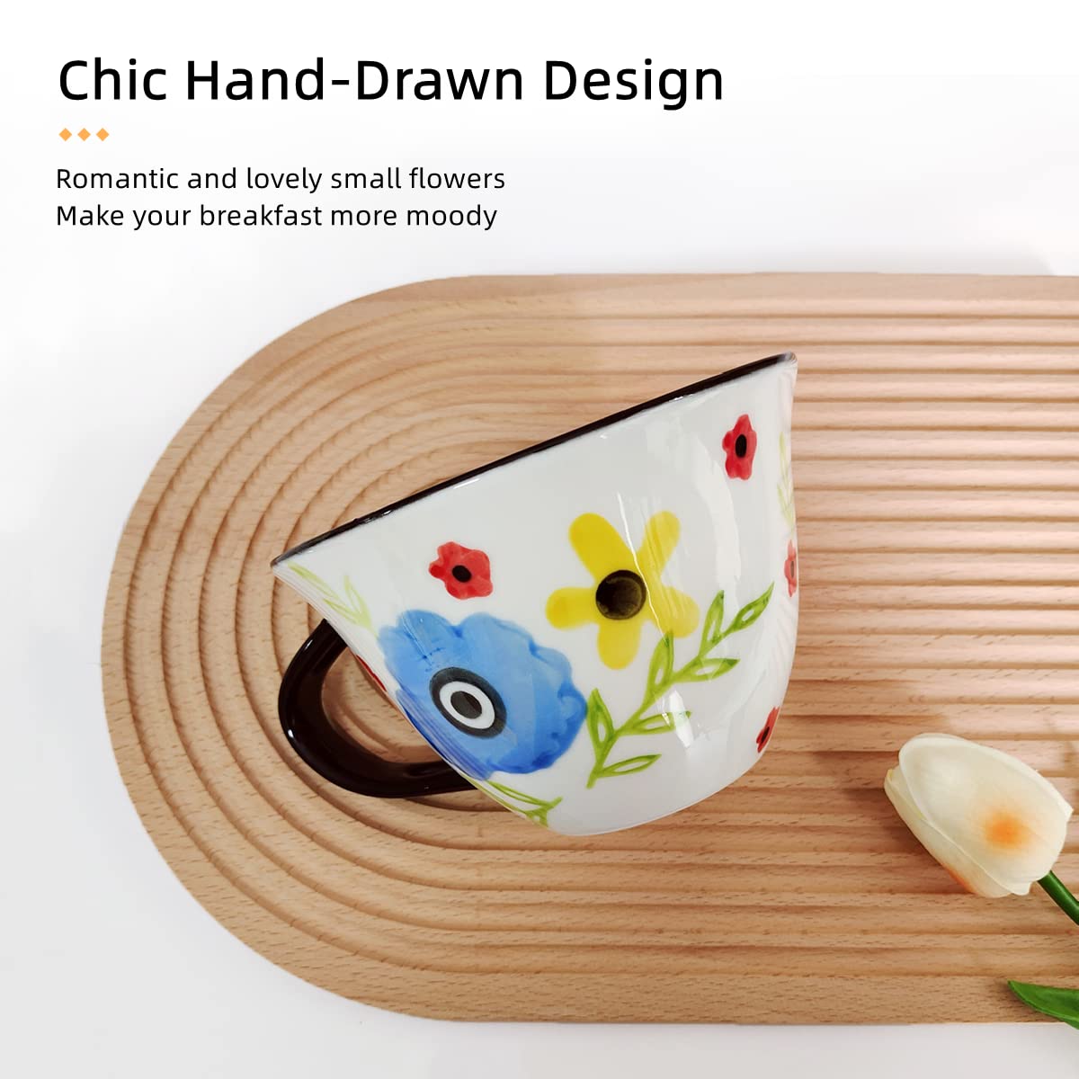 Tazza Colazione 600ml NIUKOMY - Porcellana Floreale Con Cucchiaio | Per Caffè, Tè, Latte, Microonde - Foto 8