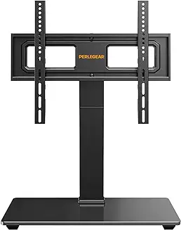 Perlegear Universal Swivel TV Stand Base – 32–70″ Adjustable Table-Top Mount, Tilt, Tempered Glass Base