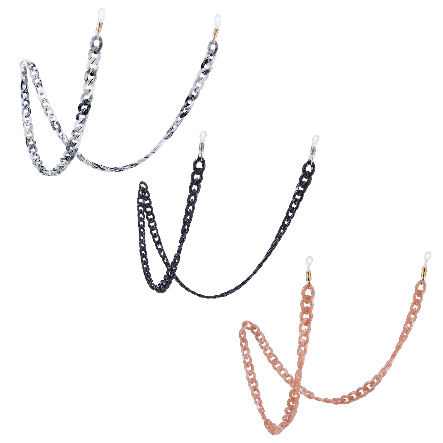 MEMOFYND 3 cadenas para gafas, cadena para gafas de sol, cordón ajustable para gafas, cordón para el cuello, cordón para gafas, cordón antideslizante de moda (negro, gris, rosa)., Gris, negro, rosa,
