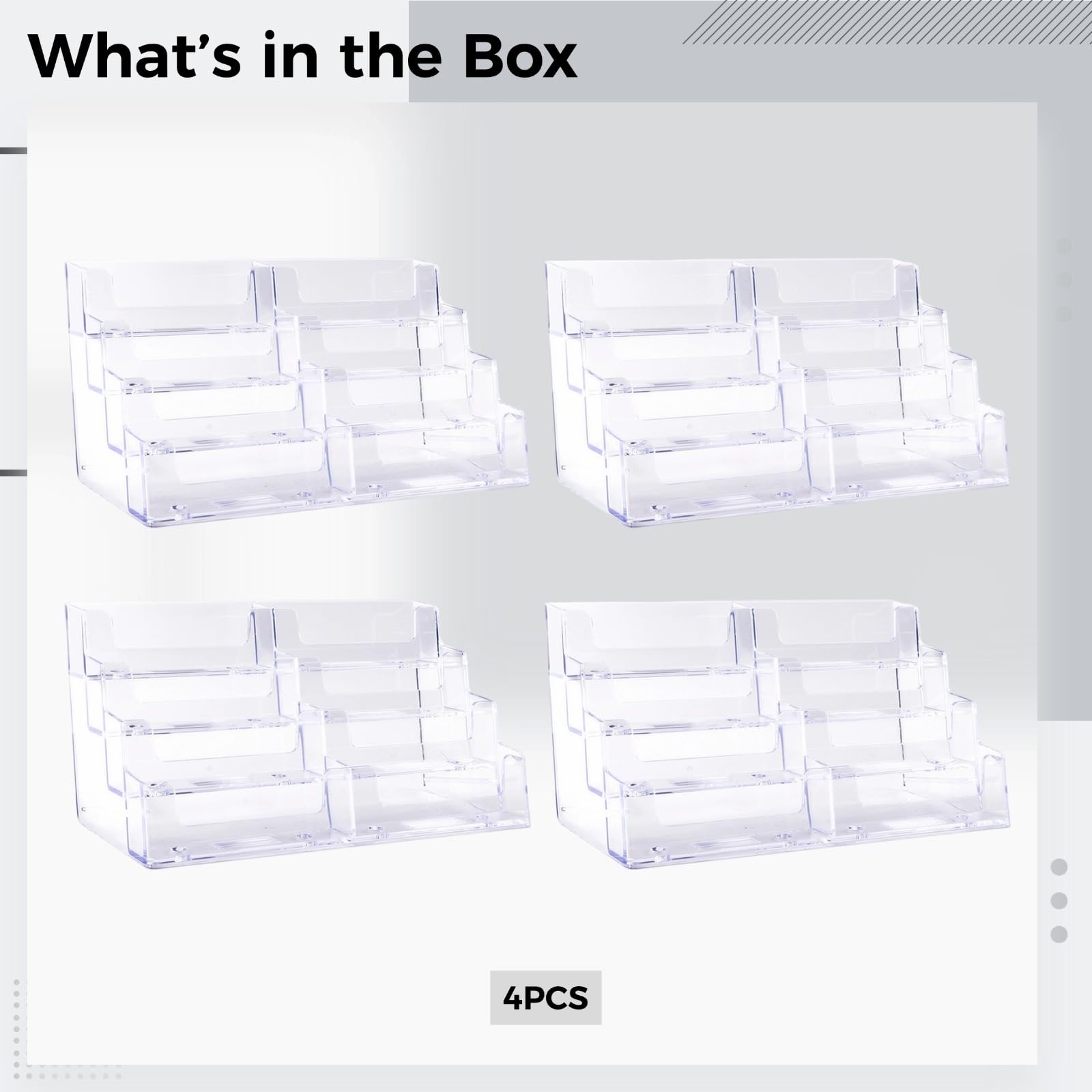 Lot de 4 présentoirs pour cartes de visite, porte-cartes de visite multi-niveaux, organisateur de bureau à 4 niveaux, design transparent, gain de place, base stable, pour bureau, salons professionnels