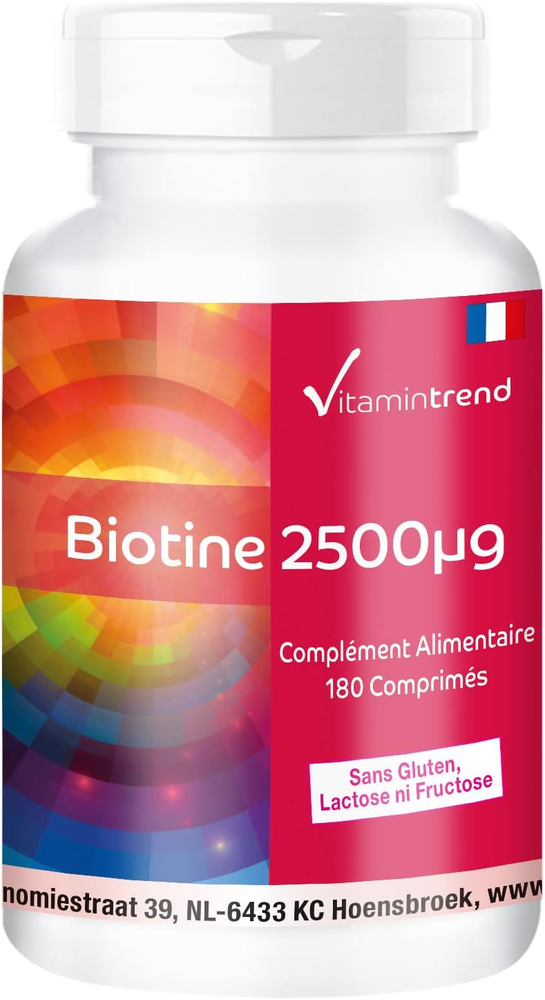 Biotin 2.5mg – Vitamin B7 – High dosed – with 2500μg of Biotin – Box of 180 tablets – Vegan! Vitamintrend