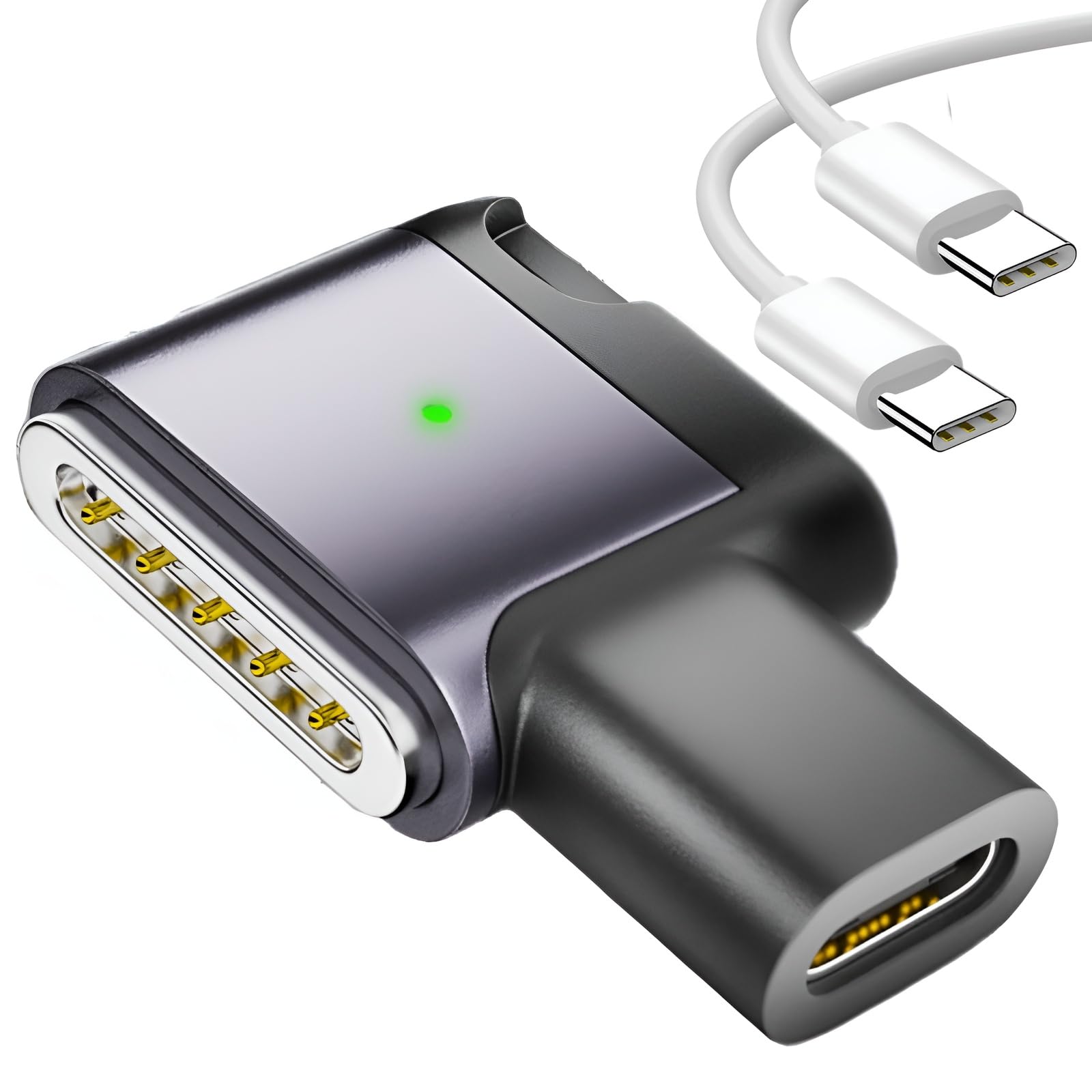 100 W PD Schnellladung USB C auf magnetischer Seitenwinkelstecker, kompatibel mit MagSafe 3, für MacBook 2021–2025 M1/M2/M3/M4/M5 (Violett-Grau, 1,5 m)