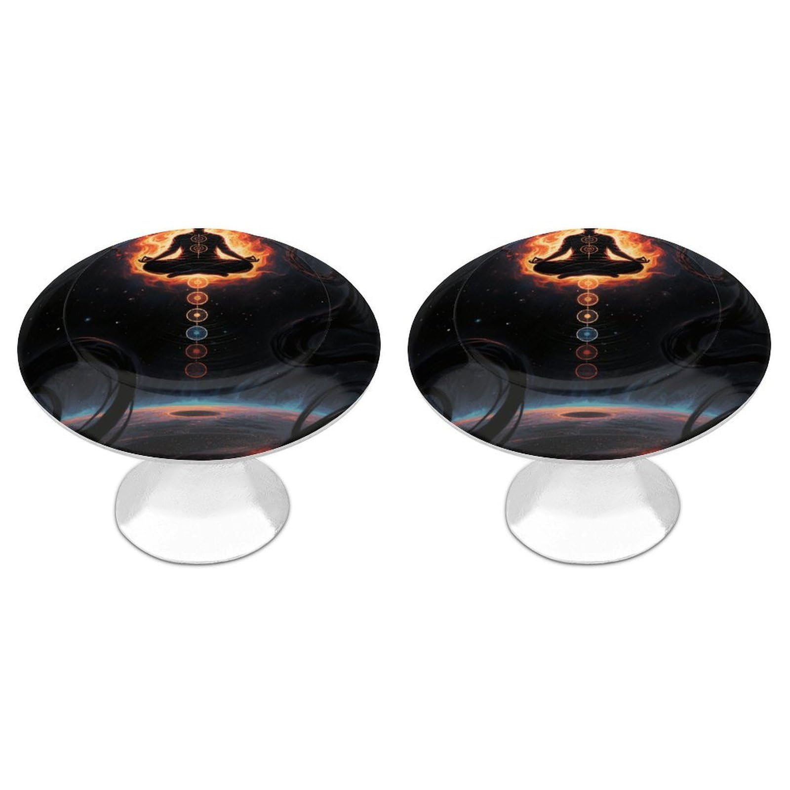 Maccbn Style-1 2 Pack 1.1" Round Blacklight Seven Chakra Yoga Meditation Drawer Knobs Modern Kitchen Cabinet Knob Hardware Handles Decorative Furniture Knobs For Dresser, Cupboards, Wardrobes, Bifold Doo