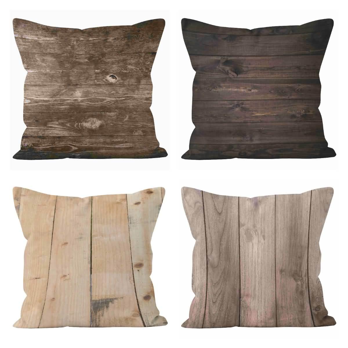 Housses de coussin 50x50cm lin satin taie d'oreiller fille grain de bois lot de 4