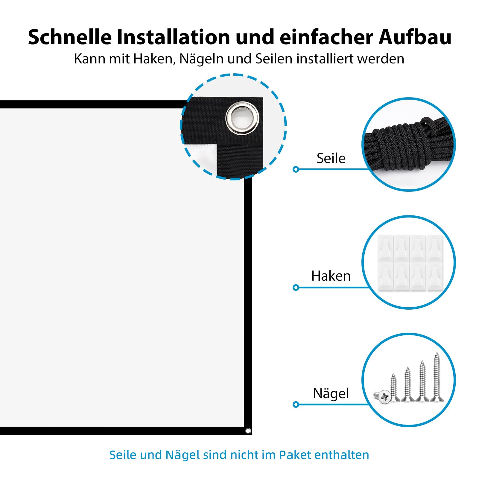 Schermo Proiettore 100 Pollici Telo Proiettore Anti Rughe Pieghevole Portatile Lavabile, Schermo Proiezione Esterno per Casa Ufficio Eventi All`Aperto Teatro