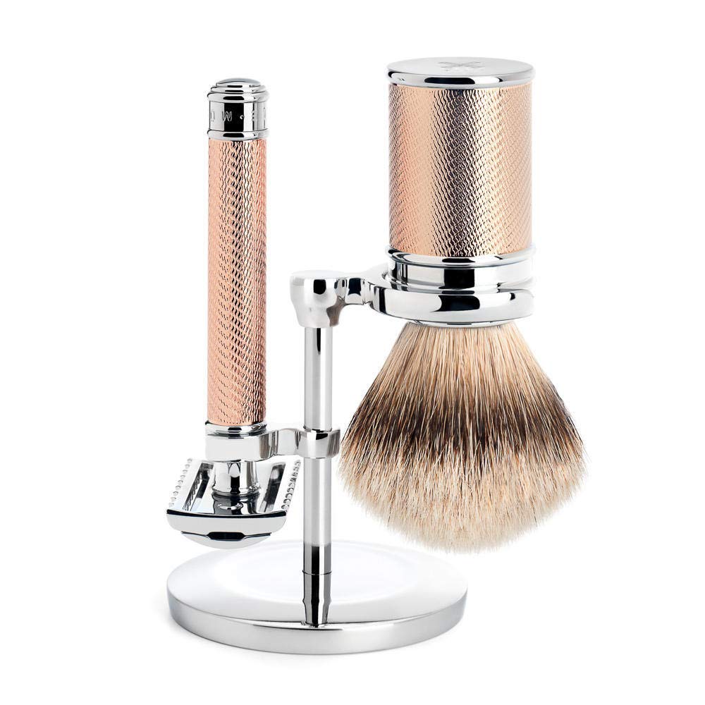 Set Afeitado Mühle Brocha Afeitar Tejón Punta Plata & Maquinilla Tradicional Oro Rosa R41