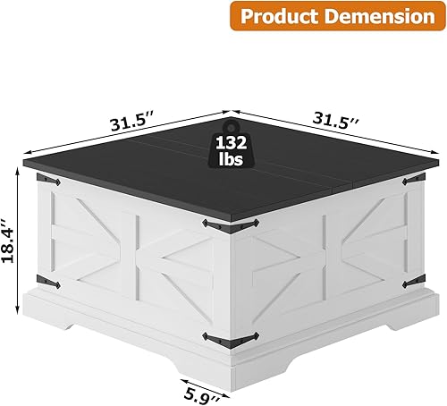 Miniatura 2 de Bigbiglife Mesa de centro de granja con almacenamiento, mesa central cuadrada de 31.5 pulgadas para sala de estar, mesa de cóctel de madera rústica