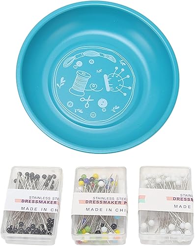 Miniatura 10 de BFYDOAA Plato magnético con 150 agujas de cuentas, cojín de costura magnético redondo, soporte magnético para agujas de coser, pasadores de presión