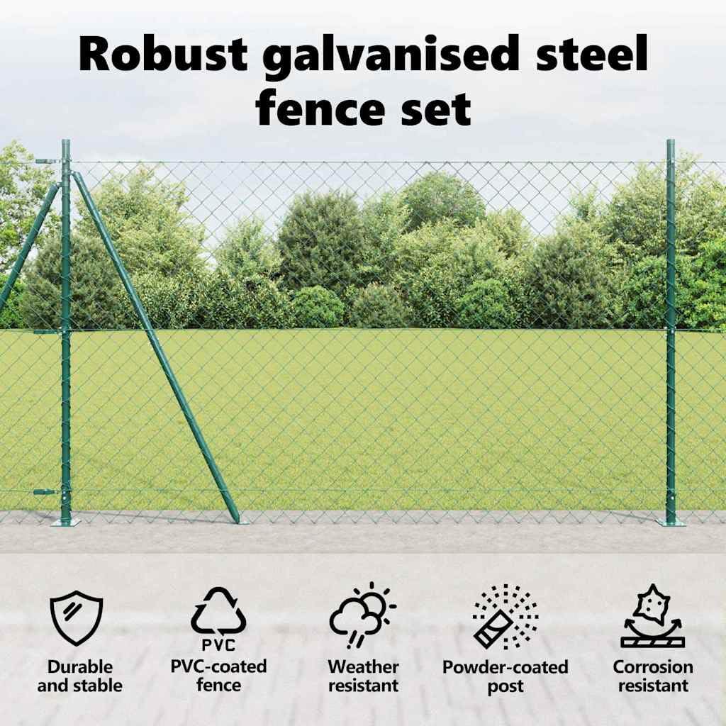 vidaXL Cerca de eslabones de Cadena con Base de concreto 1,5 x 25 m, Jardín y terraza, Postes de Acero Modernos, Cerca Resistente al Clima, protección UV, divisores para tu Paisaje