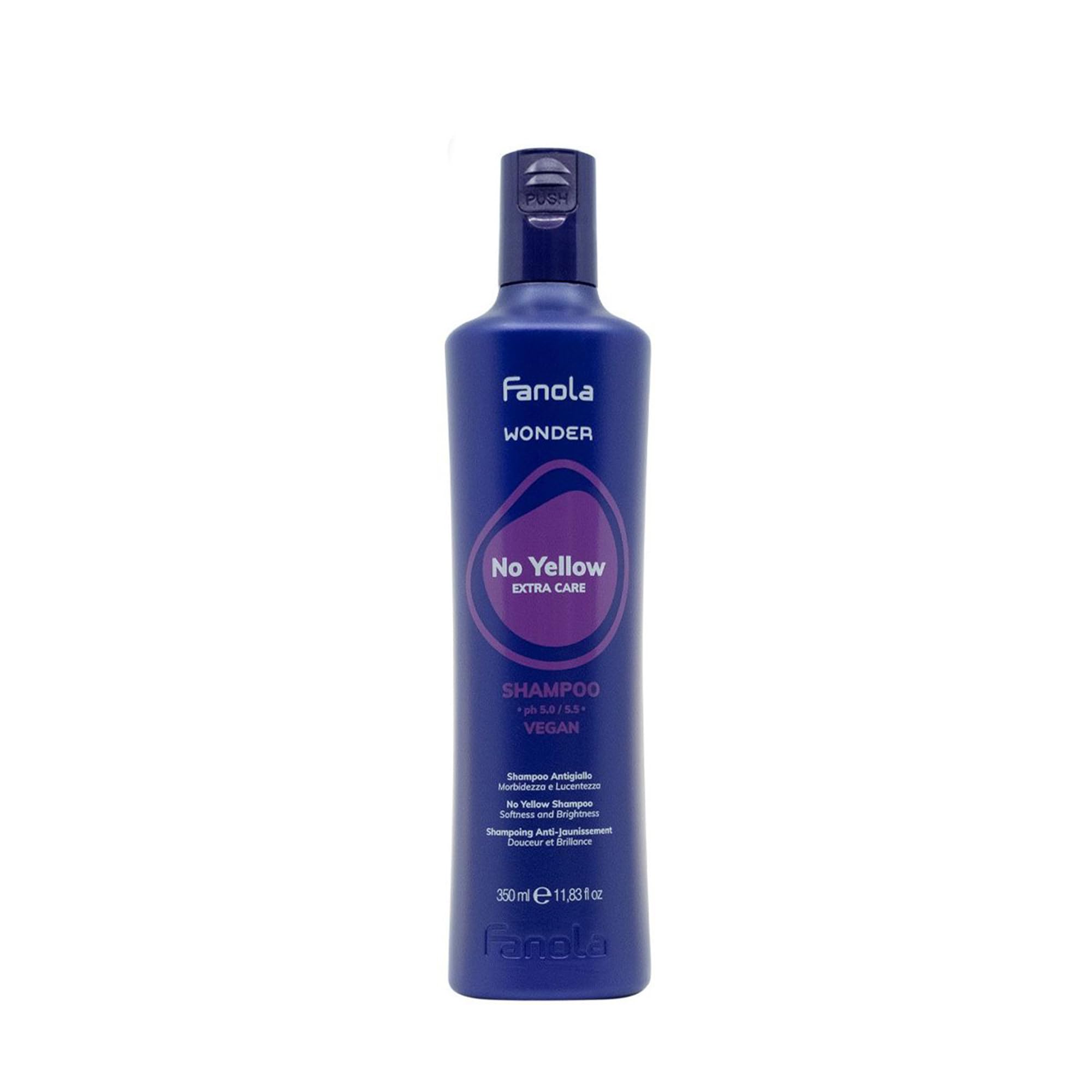 Fanola Wonder No Yellow, Shampo tonalizzante anti-giallo per Capelli Biondi, Decolorati e Bianchi, 350 ml