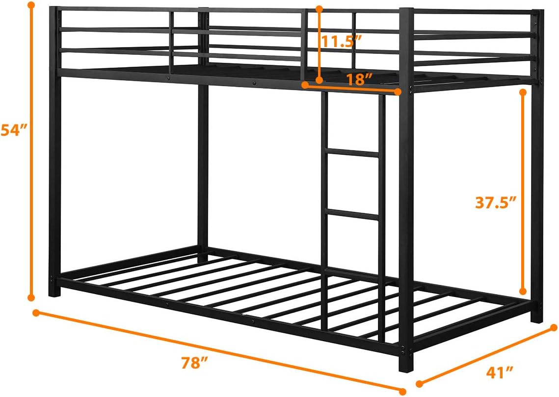 Giantex Metal Bunk Bed Twin Over Twin, Classic Bunk Bed Frame with Safety Guard Rails & Side Ladder, Heavy Duty Space-Saving Design, Easy Assembly, Bunk Bed Frame for Kids (Black)