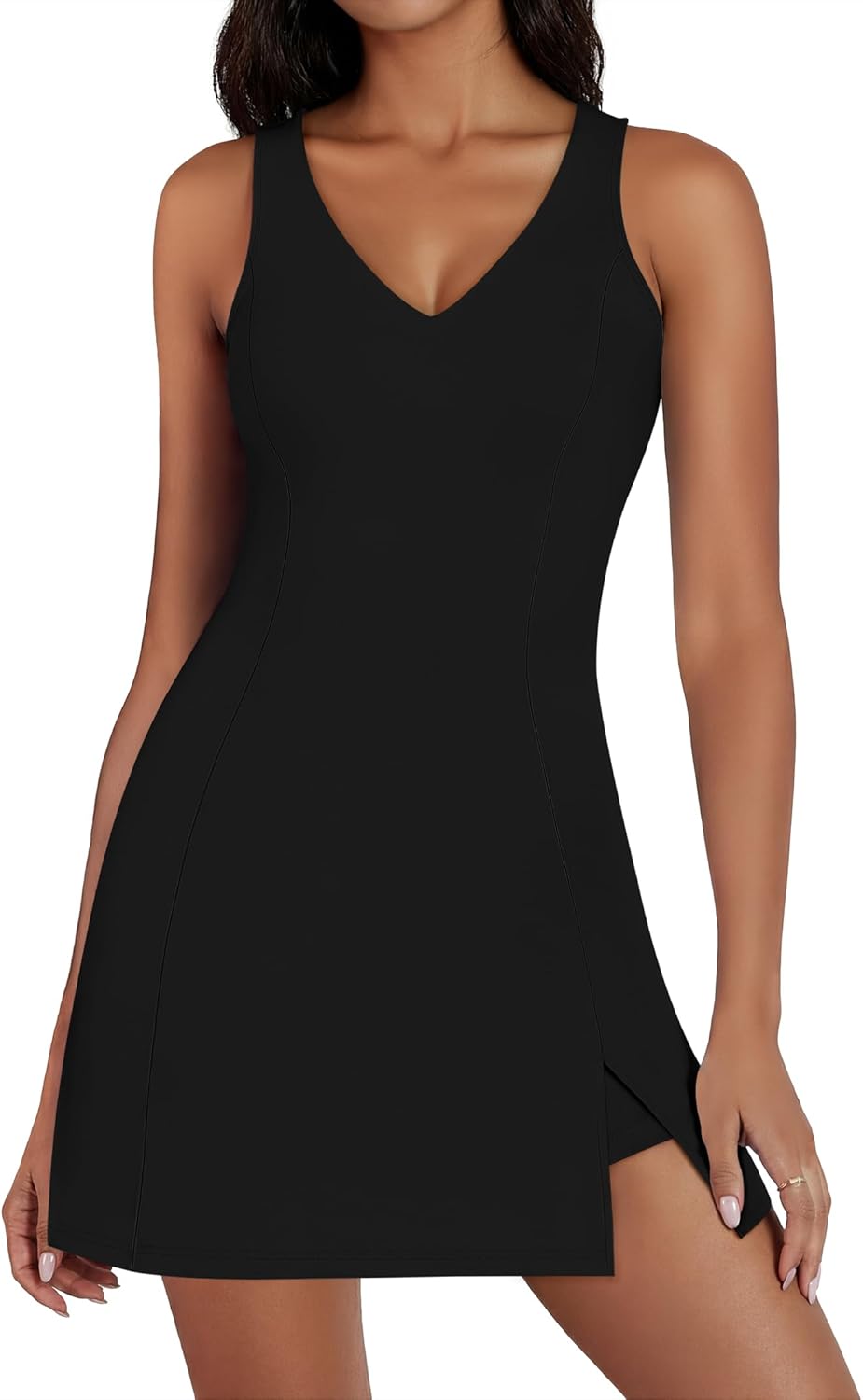 Caracilia Womens Tennis Dress Built in Shorts and Bra V Neck 2026 Summer Golf Athletic Workout Sport Mini Dress with Pockets