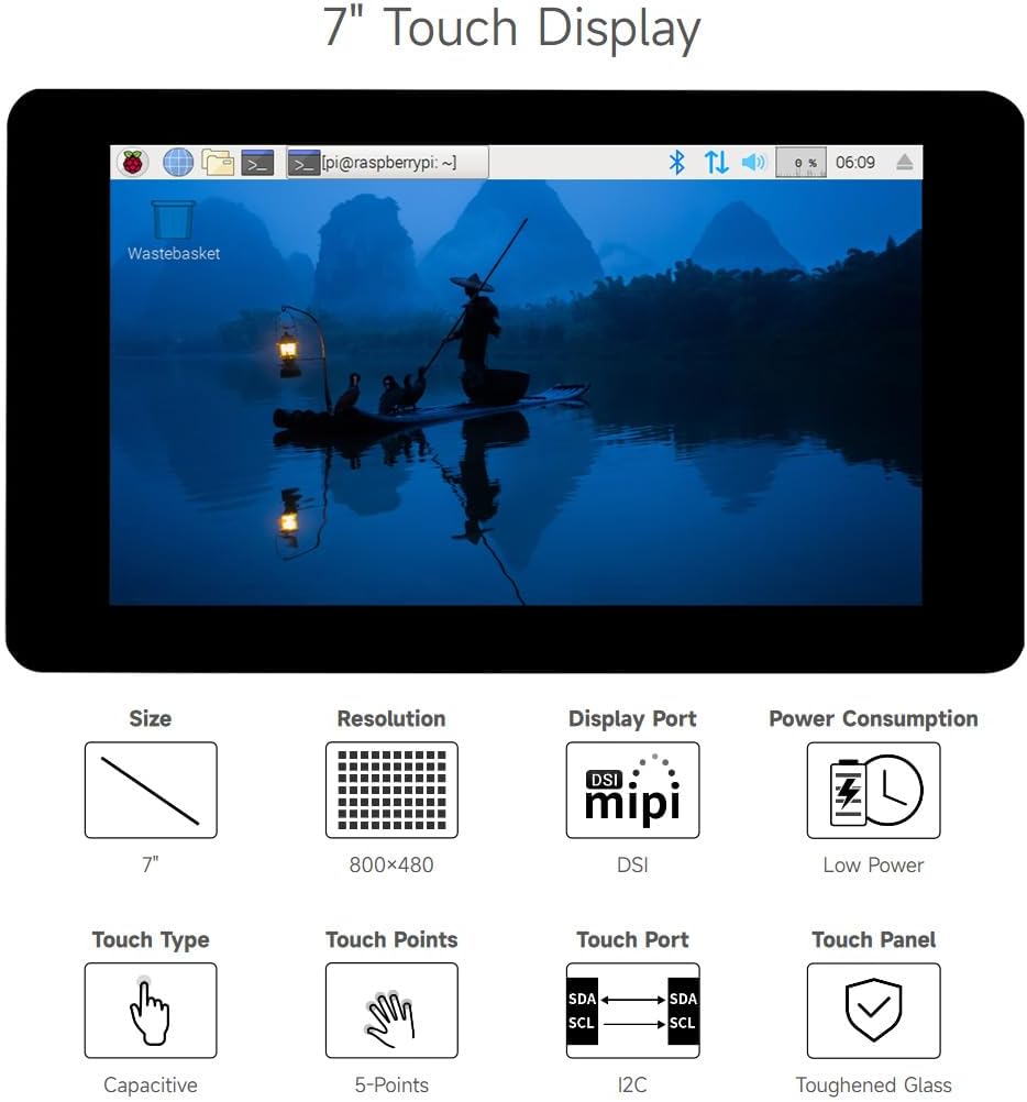waveshare 7inch Touch Display Compatible with Raspberry Pi 5/4B/3B+/3A+/3B/2B/B+/A+/CM3/3+/4,DSI LCD Mini Monitour, 800×480 Resolution Capacitive Touch Screen,Small Display