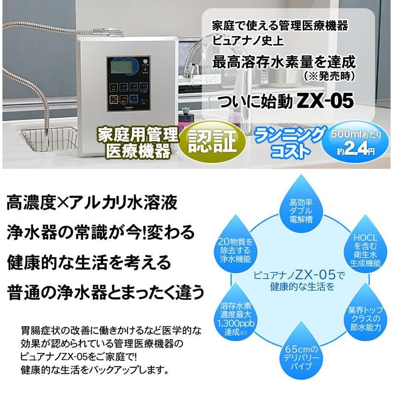 日本製 水素水生成器 浄水器 ピュアナノ ZX-05 家庭用 強酸性水