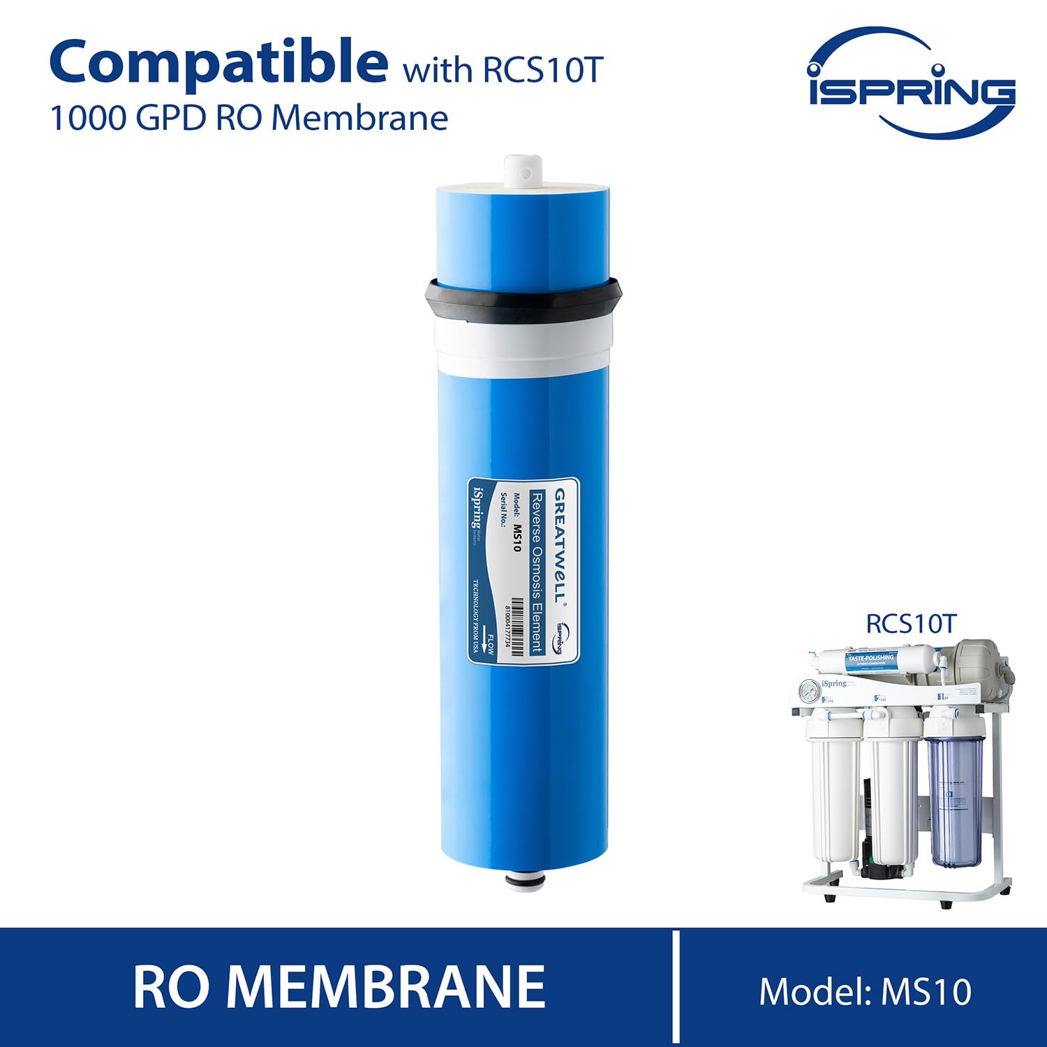 iSpring Membrana de ósmosis inversa MS10 (RO), compatible con RCS10T, versión actualizada