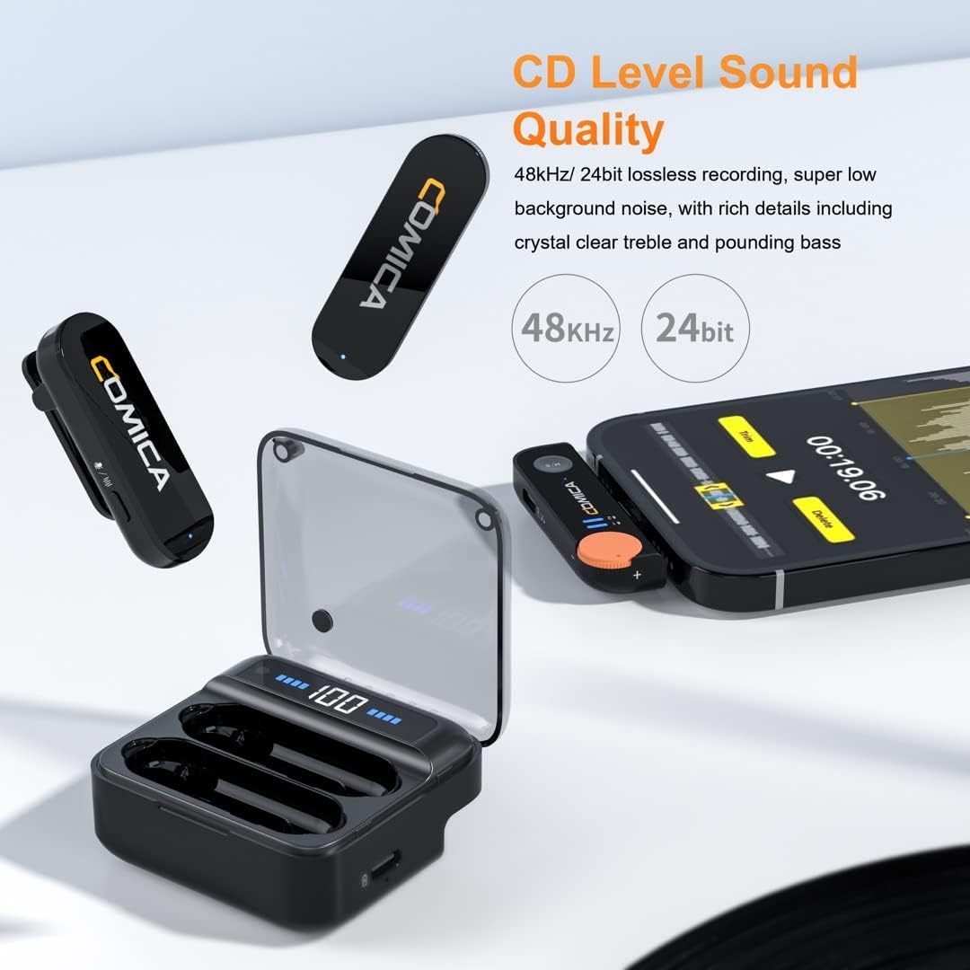 COMICA Vimo S UC Micro Cravate sans Fil USB-C, Plug & Play pour Android & iPhone 15/16/17, Portée 200 m, Audio Hi-FI, Réduction de Bruit, Micro Lavalier pour Vlog, Youtube, Streaming