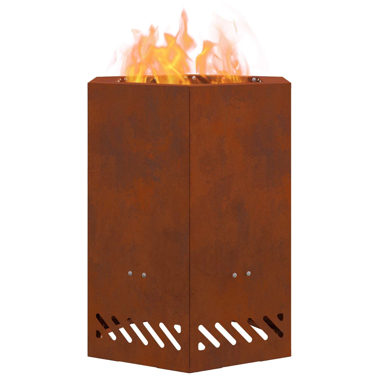 Brasero marrón de acero resistente a la intemperie, 38 x 38 x 51 cm, para jardín, terraza, exterior, con hoguera moderna y llama limpia