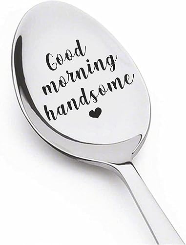 Good Morning Handsome | Regalo para él | Regalo del día de San Valentín | Regalos de larga distancia | Cuchara grabada de 7 pulgadas | Relleno de