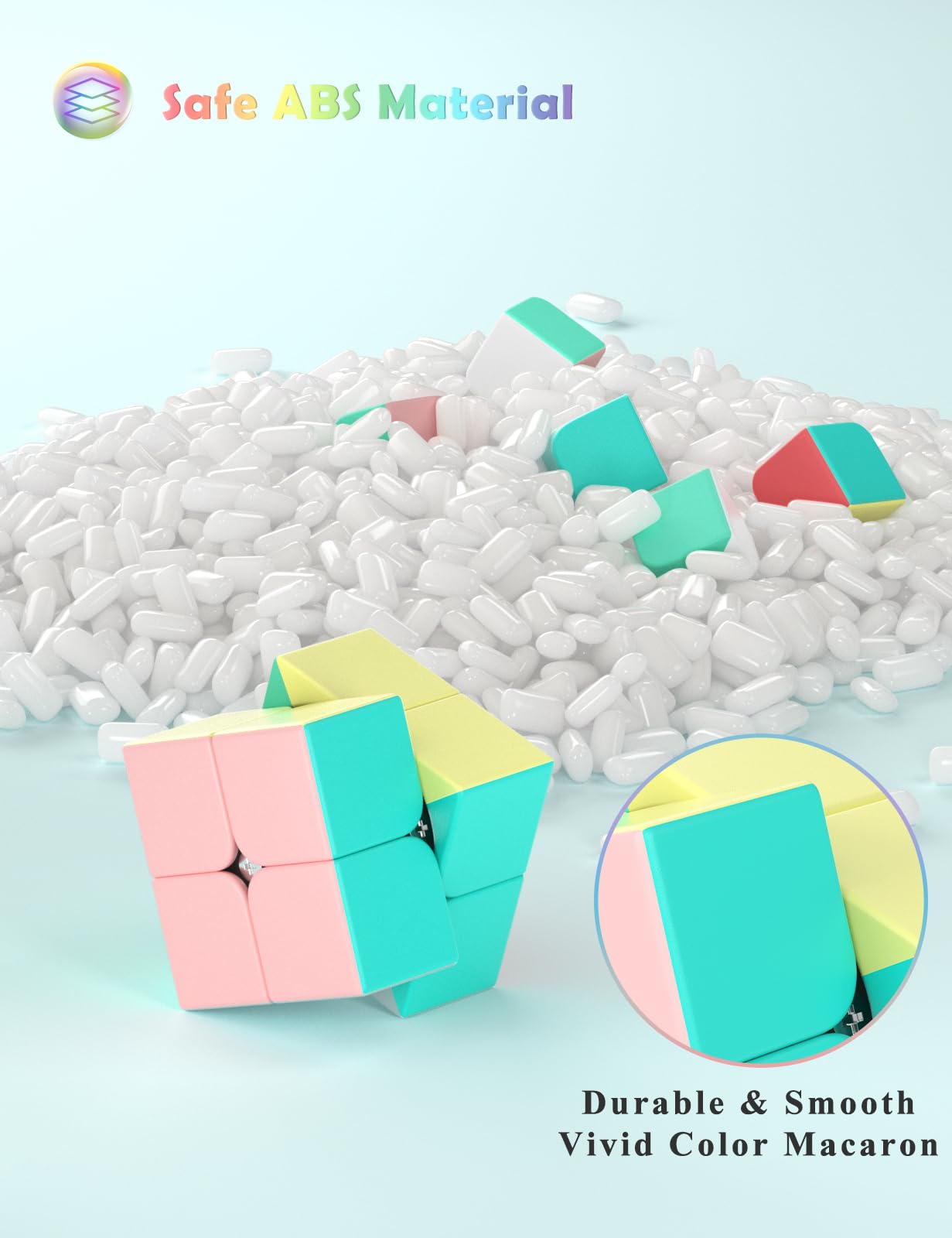 ROXENDA Cubo mágico 2x2, Juguete para Ejercicios de concentración y combinación, Speed Cube Stickerless con Macarons, Colores Vivos para niños y Adolescentes (2x2x2)