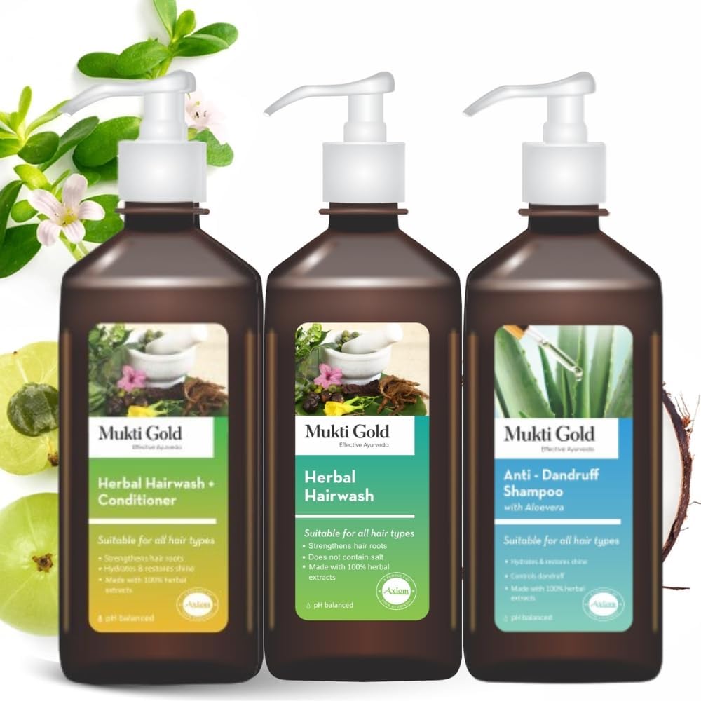 Mukti Gold New Launched Shampoo Combo | Herbal Hair Wash, Anti-Dandruff Shampoo, Hair Wash With Conditioner (400Ml Each) | Made With Herbal Extracts | WHO GMP GLP Certified Product
