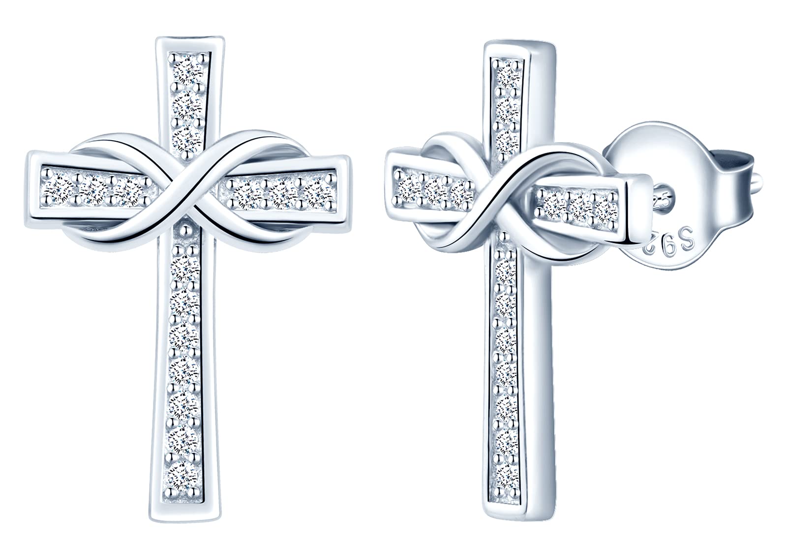 MicLee Earrings studs for women, 925 sterling silver earrings, cross earrings, elegant infinity symbol stud earrings, Inlaid zircon, women's girl's earrings, silver, rose gold or gold