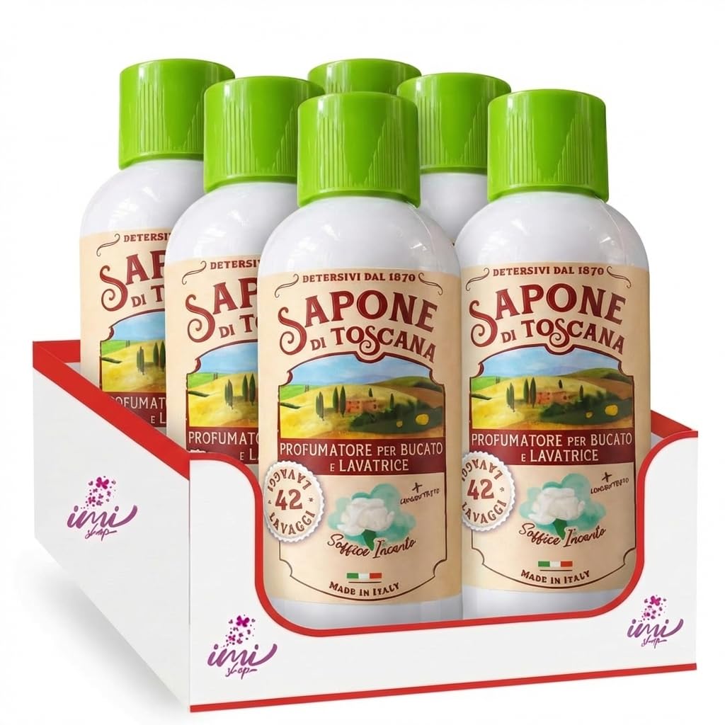 Sapone di Toscana Profumatore per Bucato e Lavatrice, Fragranza Soffice Incanto, Liquido Concentrato, 2, 3 o 6 Flaconi da 250ml, 42 Lavaggi (6 unita)