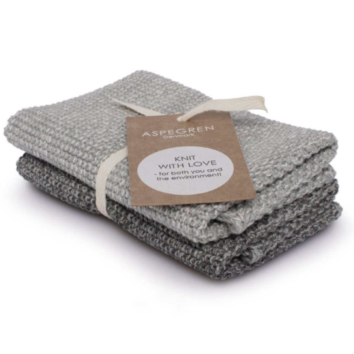 Aspegren Denmark - Set of 2 Knitted Dish Cloths - Blend Grey