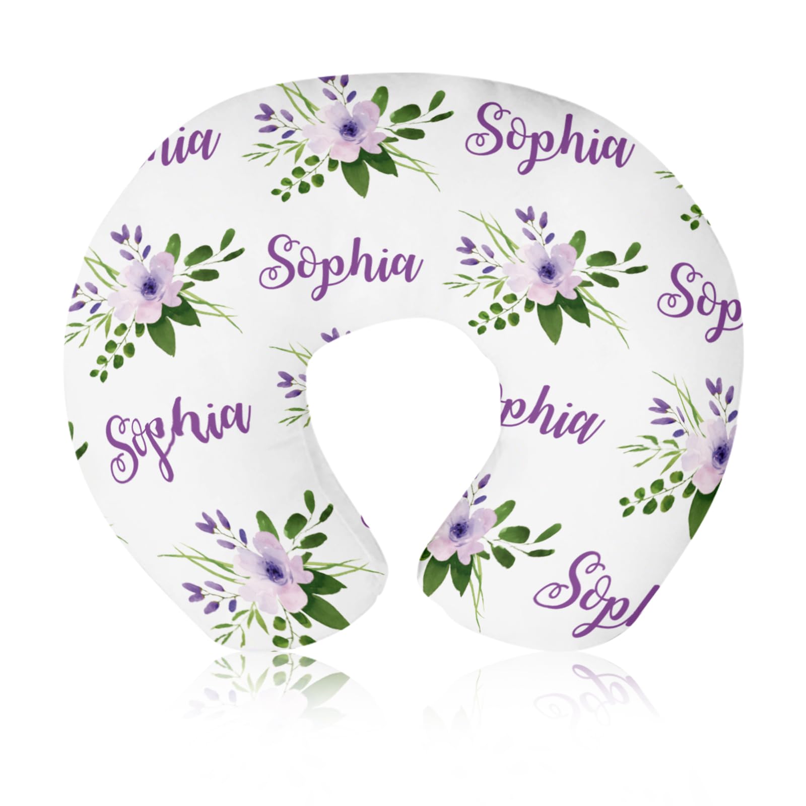 Customizable Flowers Baby Nursing Pillow Cover - Add Your Baby's Name, Ultra-Soft Stretch Fabric, Fits Standard Nursing Pillows, Ideal for Baby