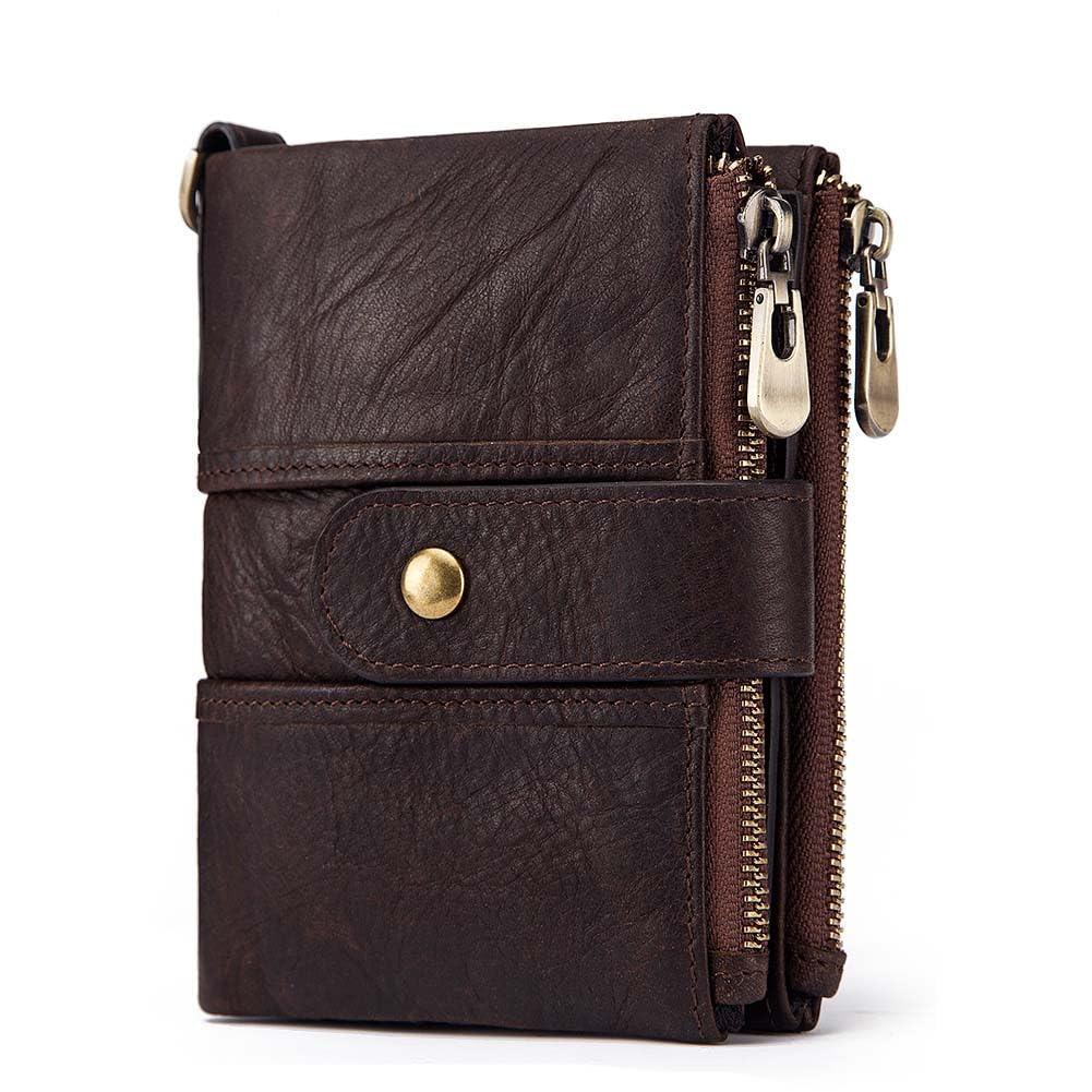 Men's Top Grain Leather RFID Blocking Wallet with Chain, Multi-Pocket Bifold for Daily Use &amp; Travel