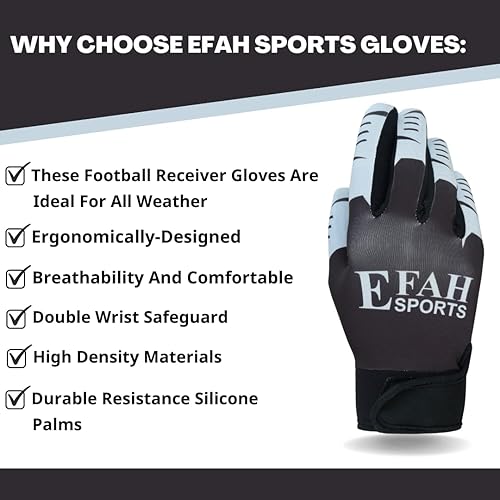 Miniatura 5 de Guantes receptores de fútbol para jóvenes, niños y adultos, guantes receptores de fútbol con fuertes palmas de agarre de silicona pegajosa