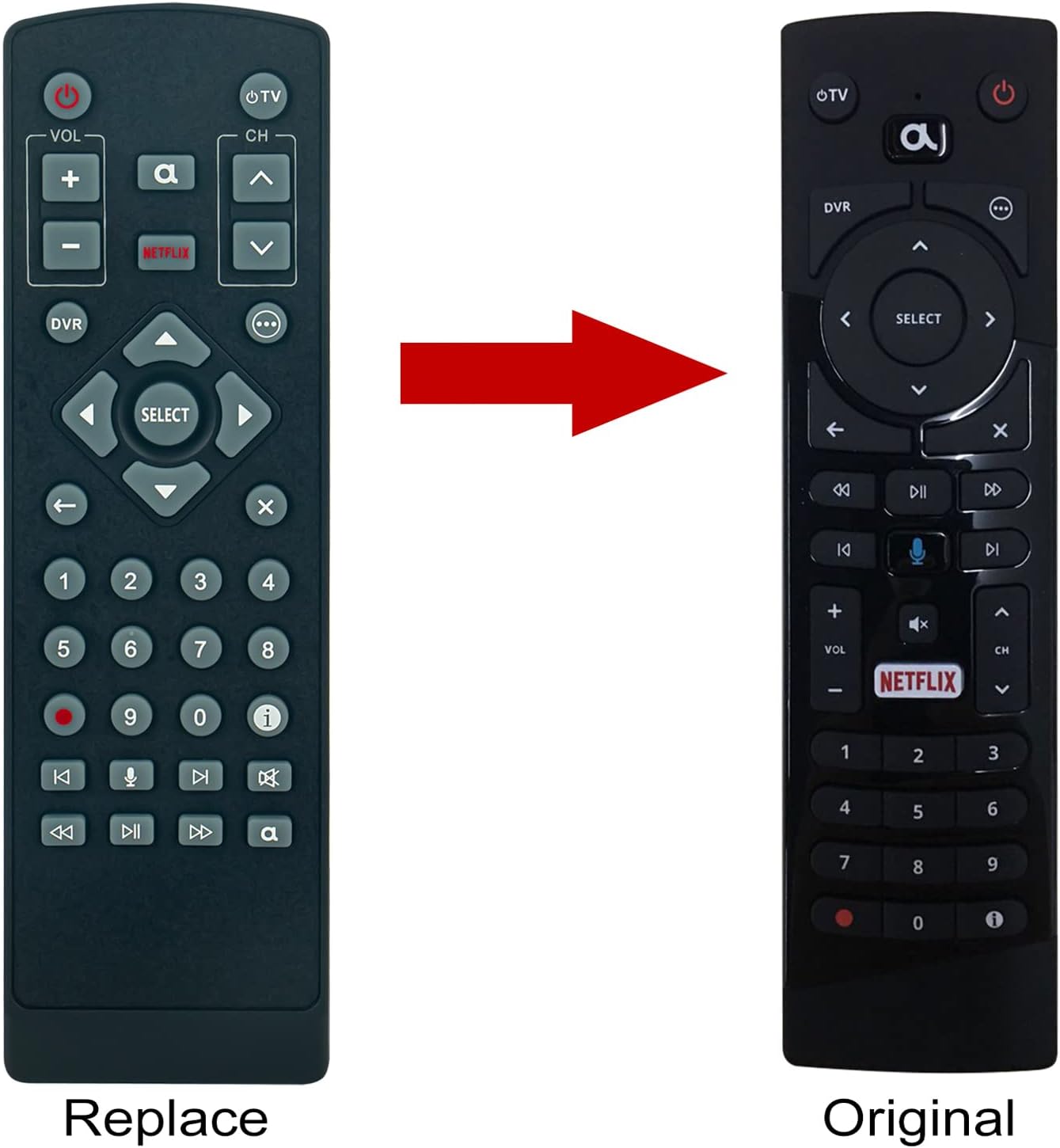 Comparison of replacement remote and original remote
