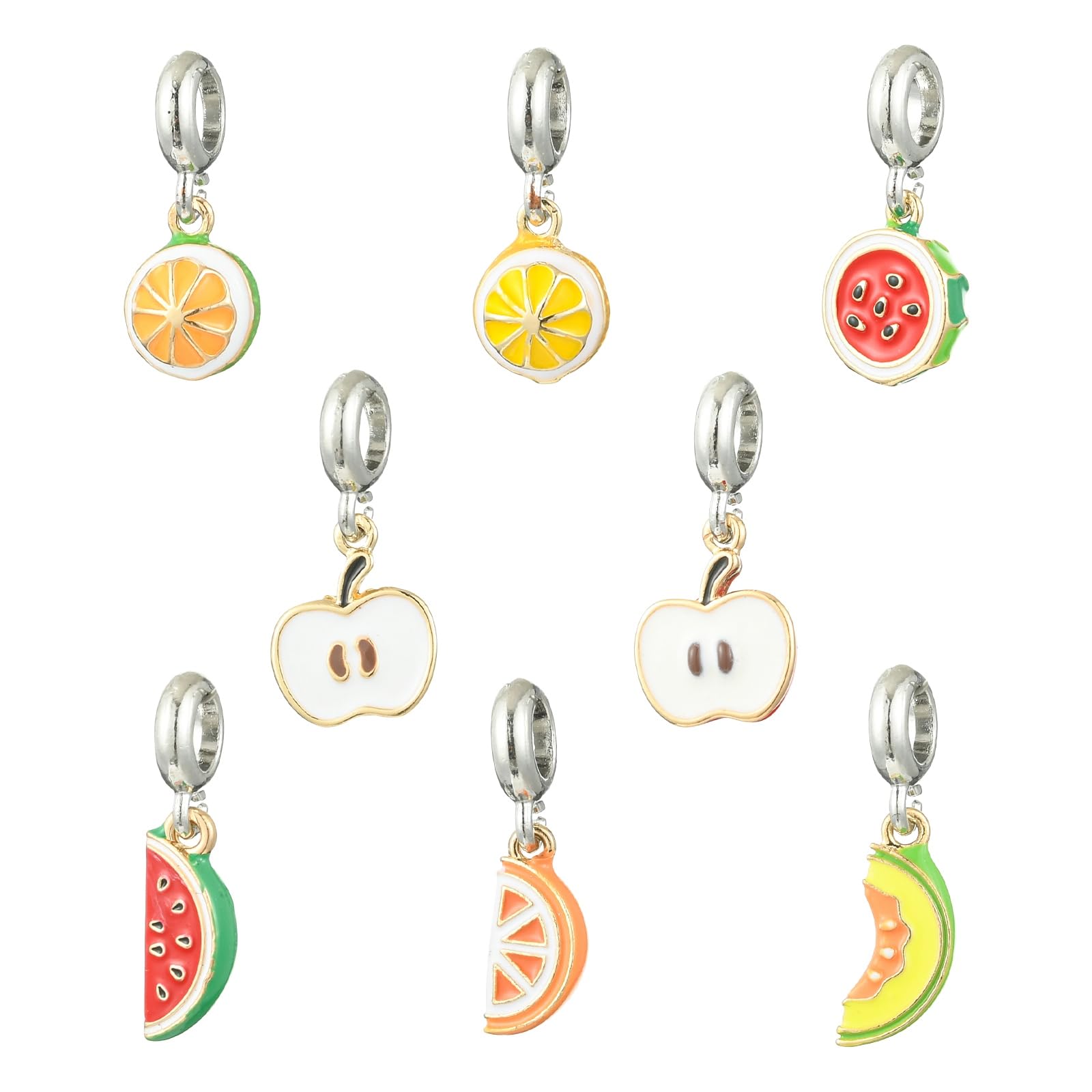 Stiesy 8Pcs Enamel Fruit Charms 3D Fruits European Dangle Charms Lemon Apple Orange Watermelon Large Hole Pendants for Jewellery Bracelet Nacklace Making Crafts Decor, Hole: 5mm — image 1