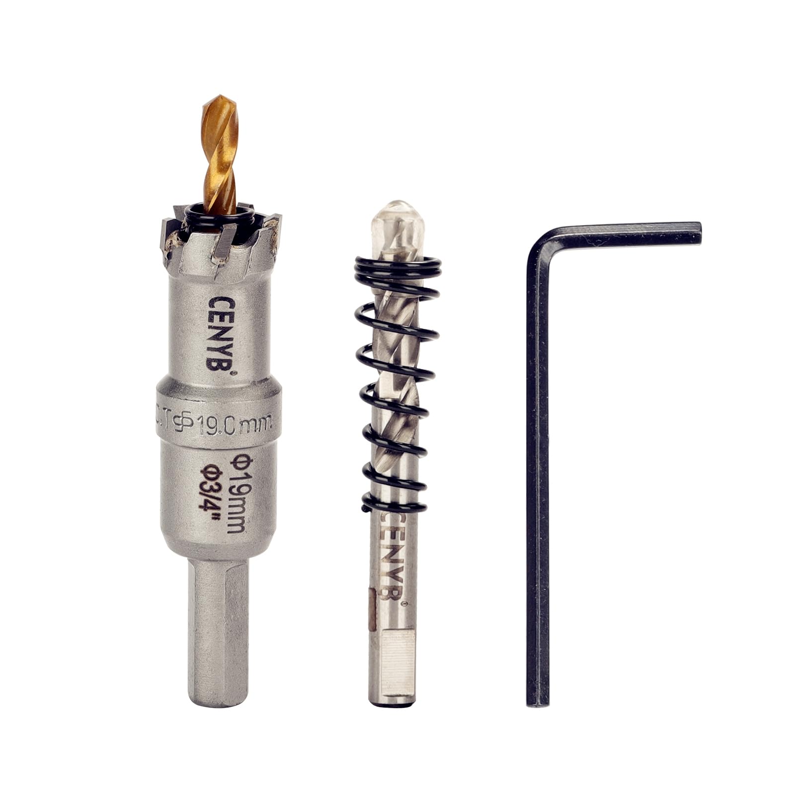 CENYB 3/4" (19mm) Tungsten Carbide Tipped Hole Saw with 2Pcs Titanium-Plated Pilot Drill Bits for Hard Metal,Stainless Steel,Iron,Aluminum Alloy,Wood