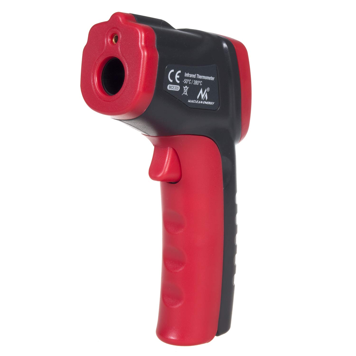 Maclean MCE320 bezdotykowy termometr na podczerwień, pirometr na podczerwień, cyfrowy pistolet temperaturowy, od -50 do +380°C, czerwony/czarny