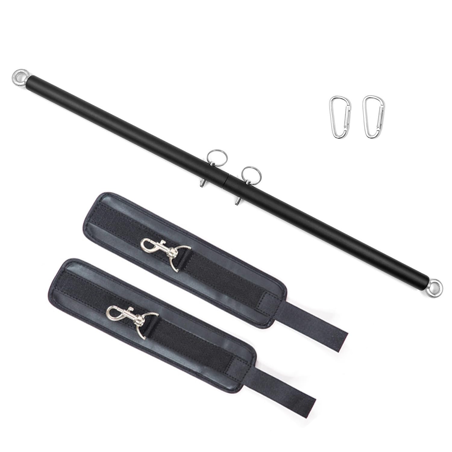 Black 2 Rings Exercise Expandable Workout Spreader Bar Glutes and Leg Fitness Gear, Home Indoor Gyms, Pilates Kit