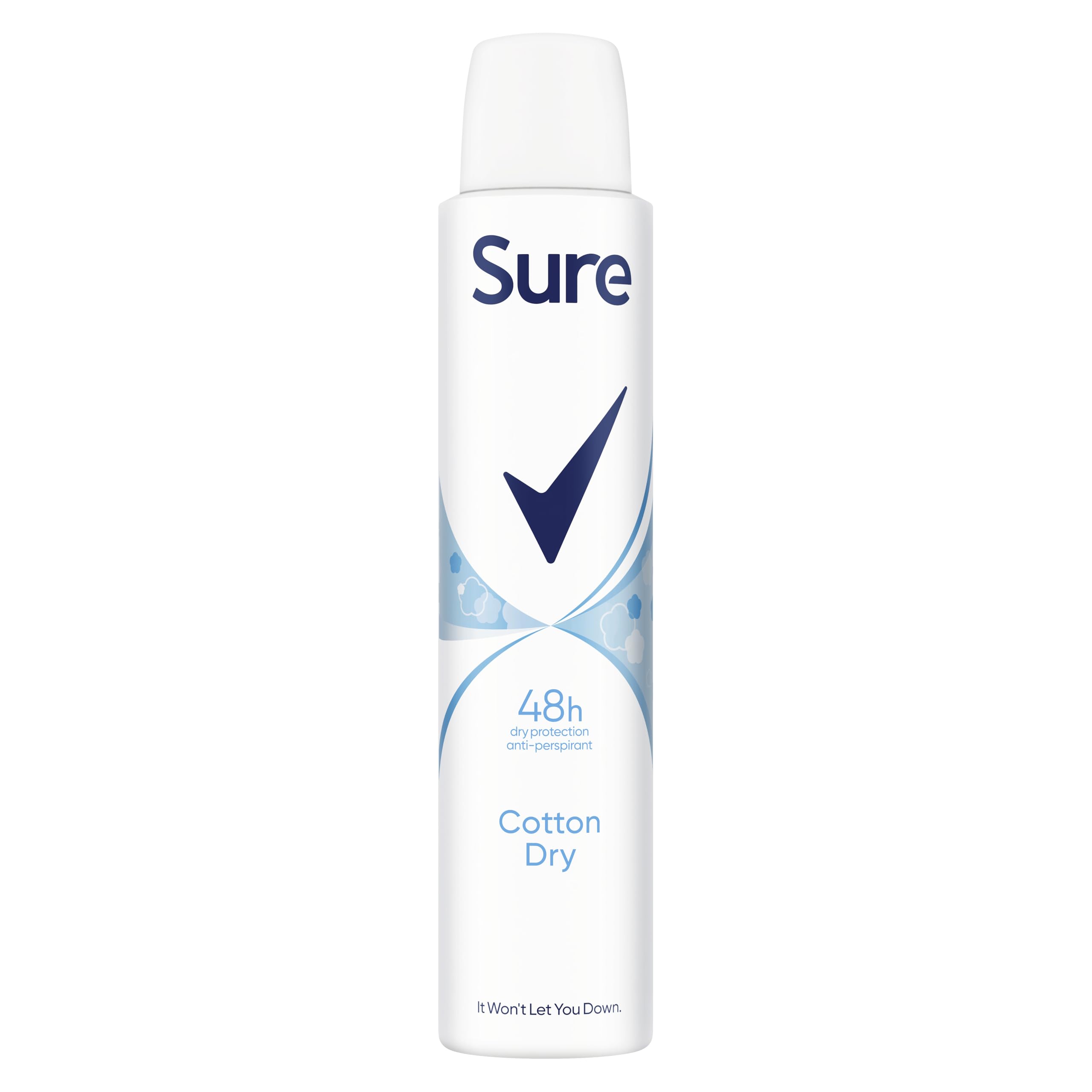 Sure Cotton Dry Anti-Perspirant Aerosol Women's Deodorant Spray with a clean fragrance inspired by fresh cotton sheets for 48 hour protection against sweat and odour 6x 200 ml