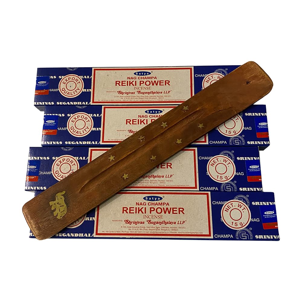 VIE Satya Incense Sticks, 4 Packs x 15g, with Incense Holder, Reiki Power